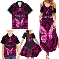 Personalised Pink Out Family Matching Summer Maxi Dress and Hawaiian Shirt Breast Cancer Awareness Polynesian Pattern Black Version LT01 - Polynesian Pride