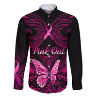 Personalised Pink Out Family Matching Summer Maxi Dress and Hawaiian Shirt Breast Cancer Awareness Polynesian Pattern Black Version LT01 Dad's Shirt - Long Sleeve Black - Polynesian Pride
