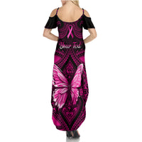 Personalised Pink Out Family Matching Summer Maxi Dress and Hawaiian Shirt Breast Cancer Awareness Polynesian Pattern Black Version LT01 - Polynesian Pride