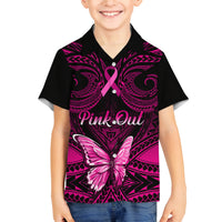 Personalised Pink Out Family Matching Summer Maxi Dress and Hawaiian Shirt Breast Cancer Awareness Polynesian Pattern Black Version LT01 Son's Shirt Black - Polynesian Pride