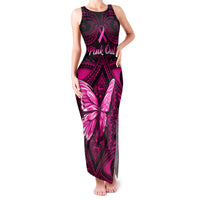 Personalised Pink Out Family Matching Tank Maxi Dress and Hawaiian Shirt Breast Cancer Awareness Polynesian Pattern Black Version LT01 Mom's Dress Black - Polynesian Pride