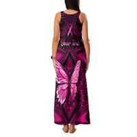 Personalised Pink Out Family Matching Tank Maxi Dress and Hawaiian Shirt Breast Cancer Awareness Polynesian Pattern Black Version LT01 - Polynesian Pride