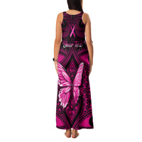 Personalised Pink Out Family Matching Tank Maxi Dress and Hawaiian Shirt Breast Cancer Awareness Polynesian Pattern Black Version LT01 - Polynesian Pride