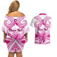 personalised-pink-out-couples-matching-off-shoulder-short-dress-and-hawaiian-shirt-breast-cancer-awareness-polynesian-pattern-white-version