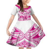 Personalised Pink Out Family Matching Mermaid Dress and Hawaiian Shirt Breast Cancer Awareness Polynesian Pattern White Version LT01 Daughter's Dress White - Polynesian Pride