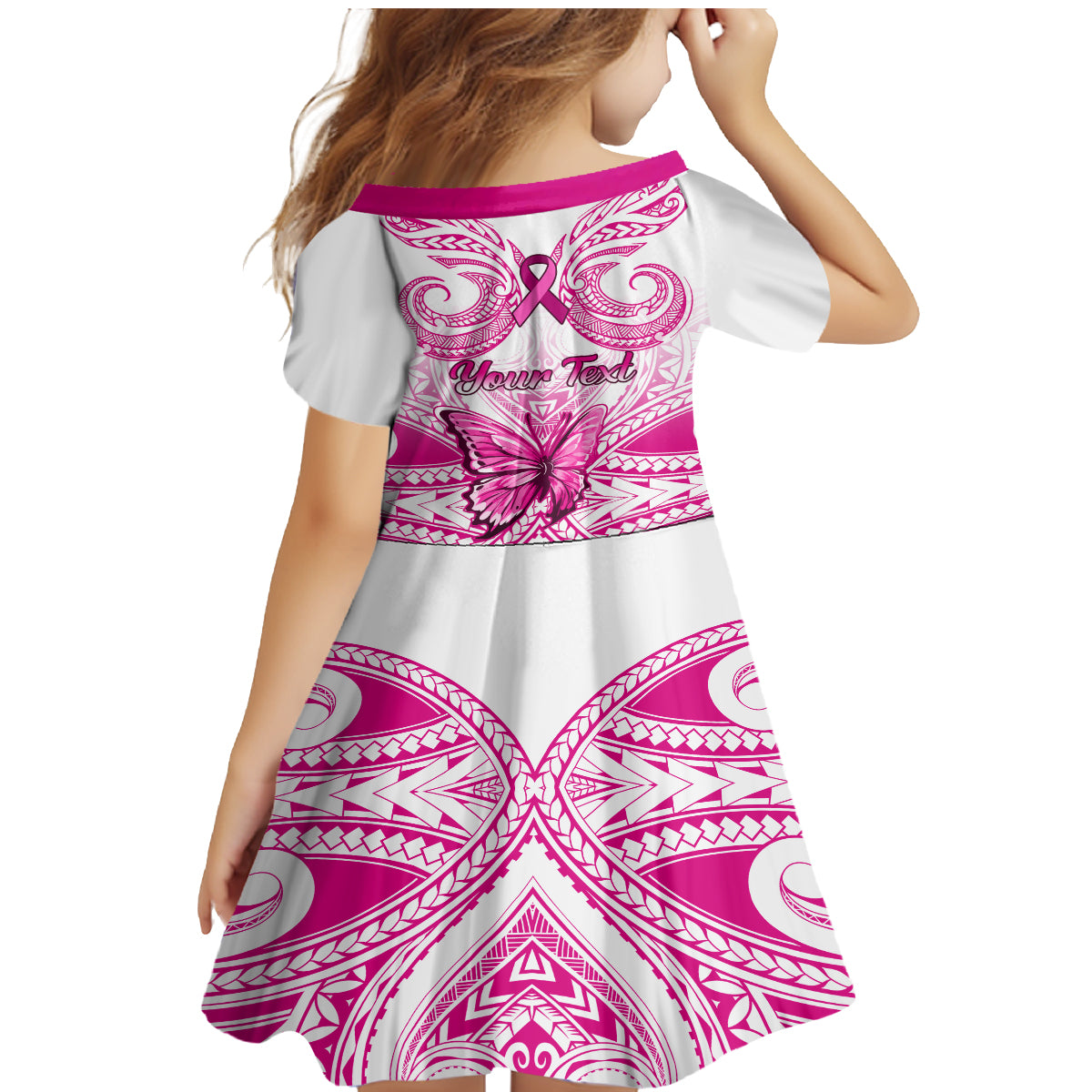 Personalised Pink Out Family Matching Mermaid Dress and Hawaiian Shirt Breast Cancer Awareness Polynesian Pattern White Version LT01 - Polynesian Pride