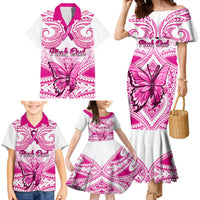 Personalised Pink Out Family Matching Mermaid Dress and Hawaiian Shirt Breast Cancer Awareness Polynesian Pattern White Version LT01 - Polynesian Pride