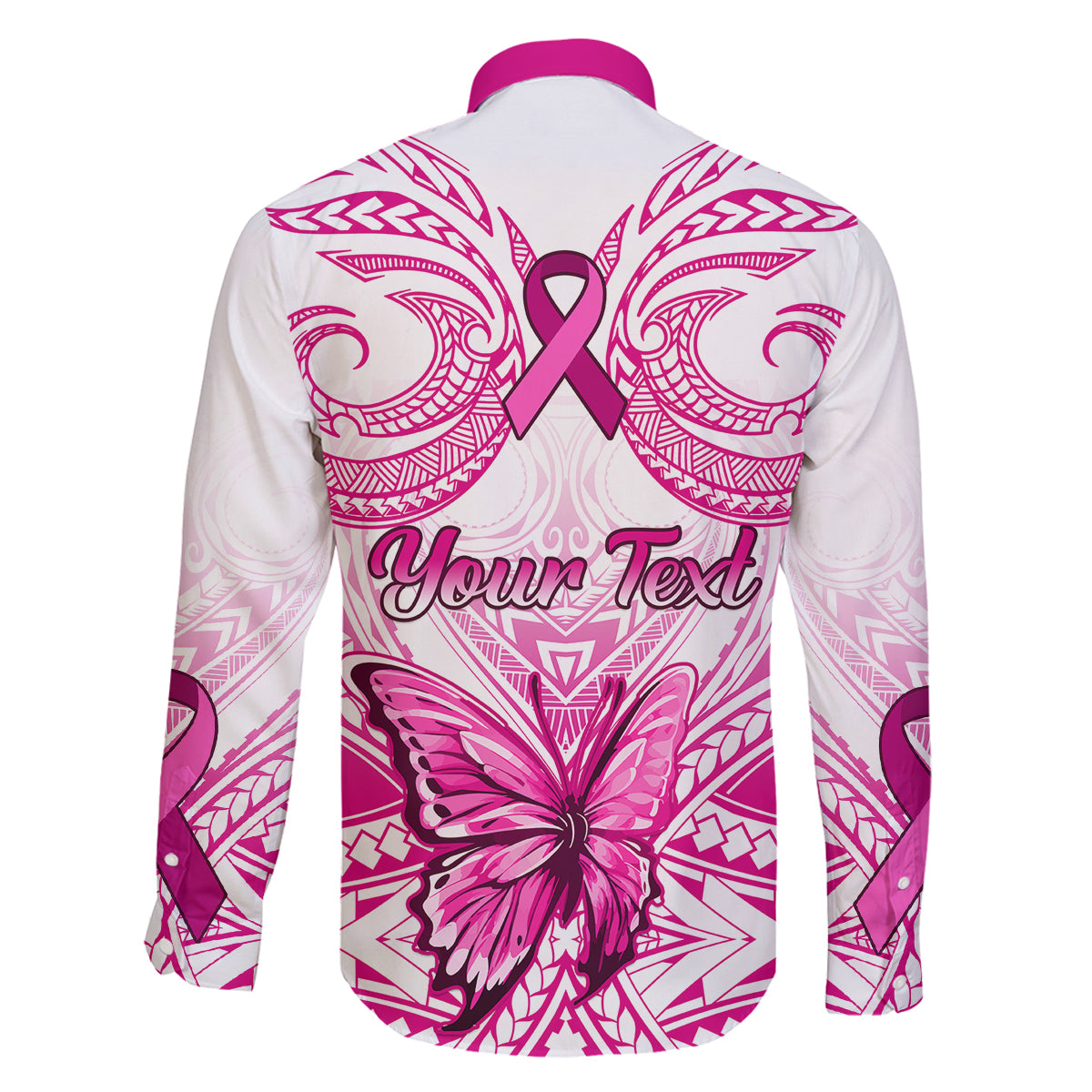Personalised Pink Out Family Matching Mermaid Dress and Hawaiian Shirt Breast Cancer Awareness Polynesian Pattern White Version LT01 - Polynesian Pride