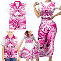 Personalised Pink Out Family Matching Short Sleeve Bodycon Dress and Hawaiian Shirt Breast Cancer Awareness Polynesian Pattern White Version LT01 - Polynesian Pride