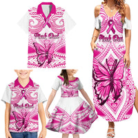 Personalised Pink Out Family Matching Summer Maxi Dress and Hawaiian Shirt Breast Cancer Awareness Polynesian Pattern White Version LT01 - Polynesian Pride