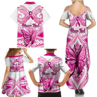 Personalised Pink Out Family Matching Summer Maxi Dress and Hawaiian Shirt Breast Cancer Awareness Polynesian Pattern White Version LT01 - Polynesian Pride