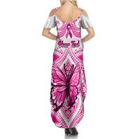 Personalised Pink Out Family Matching Summer Maxi Dress and Hawaiian Shirt Breast Cancer Awareness Polynesian Pattern White Version LT01 - Polynesian Pride