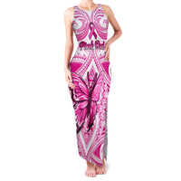 Personalised Pink Out Family Matching Tank Maxi Dress and Hawaiian Shirt Breast Cancer Awareness Polynesian Pattern White Version LT01 Mom's Dress White - Polynesian Pride