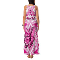 Personalised Pink Out Family Matching Tank Maxi Dress and Hawaiian Shirt Breast Cancer Awareness Polynesian Pattern White Version LT01 - Polynesian Pride