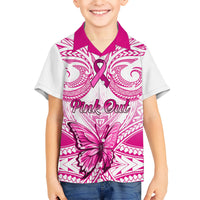 Personalised Pink Out Kid Hawaiian Shirt Breast Cancer Awareness Polynesian Pattern White Version LT01 Kid White - Polynesian Pride