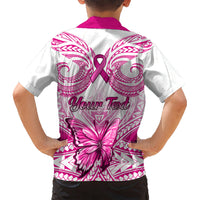 Personalised Pink Out Kid Hawaiian Shirt Breast Cancer Awareness Polynesian Pattern White Version LT01 - Polynesian Pride