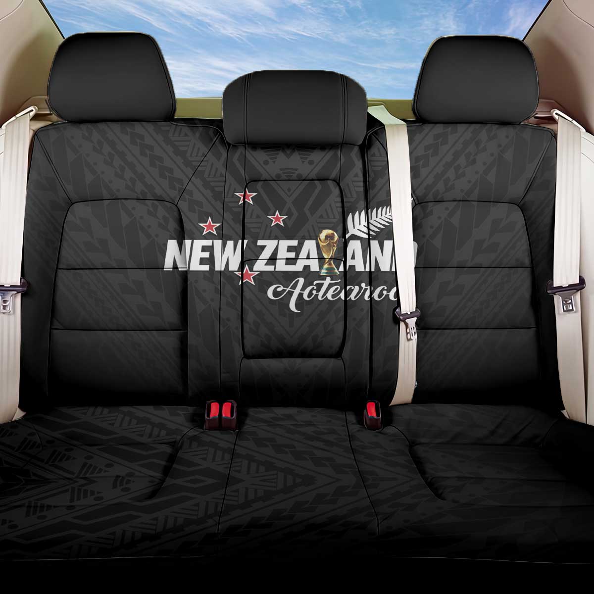 Football New Zealand Back Car Seat Cover Aotearoa United Black Version LT01 One Size Black - Polynesian Pride