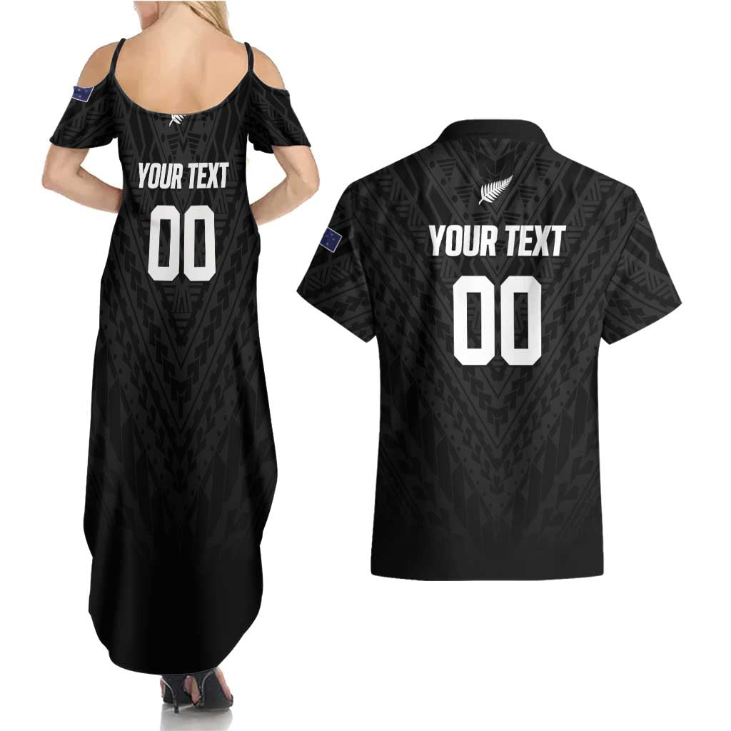 Custom Football New Zealand Couples Matching Summer Maxi Dress and Hawaiian Shirt Aotearoa United Black Version LT01 - Polynesian Pride