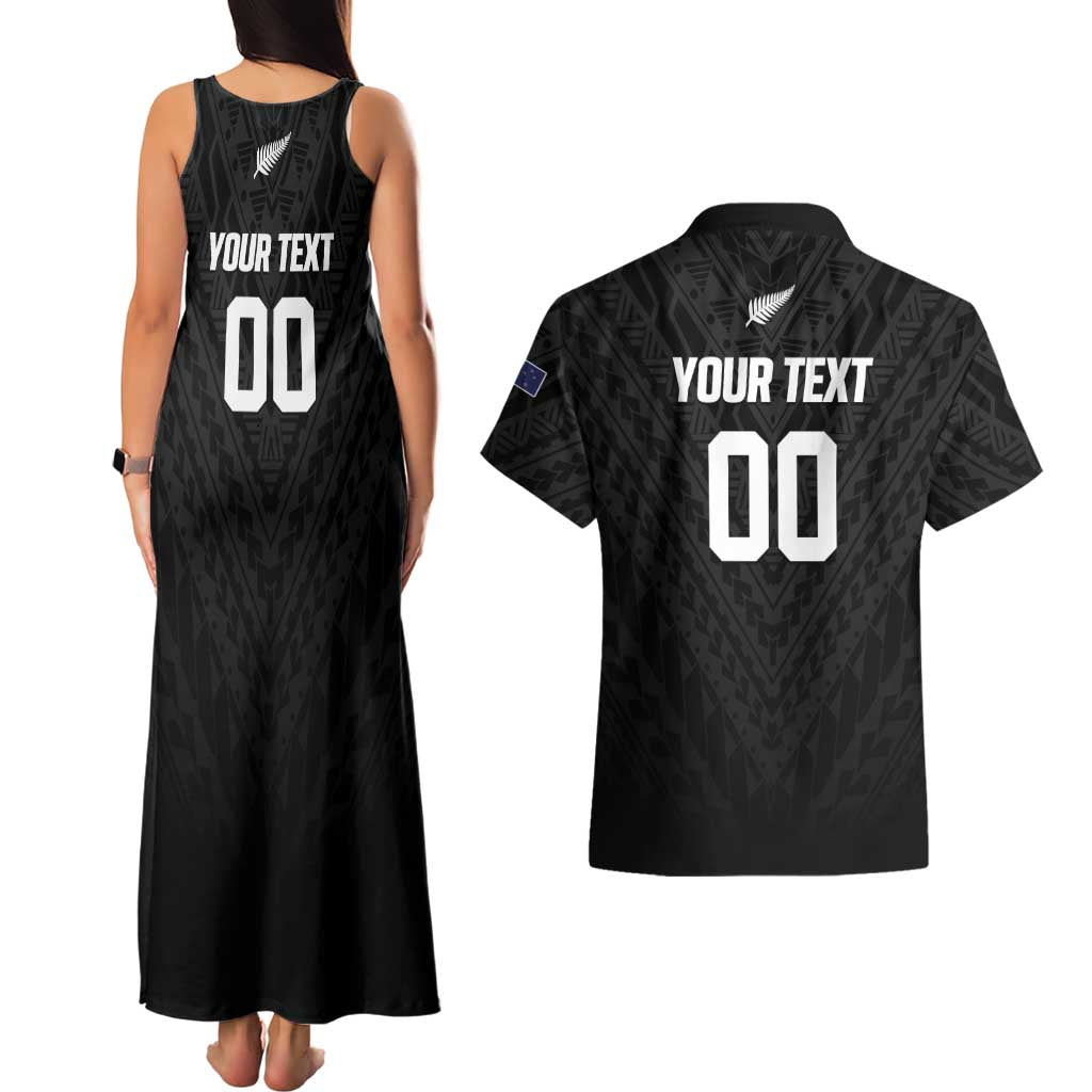 Custom Football New Zealand Couples Matching Tank Maxi Dress and Hawaiian Shirt Aotearoa United Black Version LT01 - Polynesian Pride