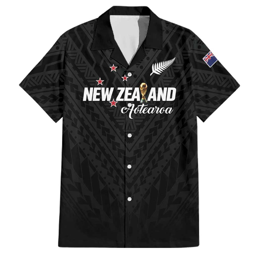 Custom Football New Zealand Family Matching Mermaid Dress and Hawaiian Shirt Aotearoa United Black Version LT01 Dad's Shirt - Short Sleeve Black - Polynesian Pride