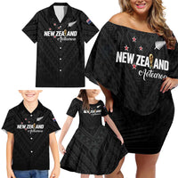 Custom Football New Zealand Family Matching Off Shoulder Short Dress and Hawaiian Shirt Aotearoa United Black Version LT01 - Polynesian Pride