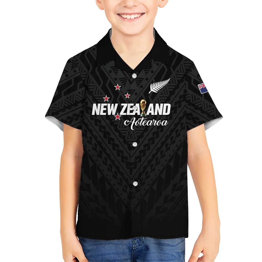 Custom Football New Zealand Family Matching Off Shoulder Short Dress and Hawaiian Shirt Aotearoa United Black Version LT01 Son's Shirt Black - Polynesian Pride