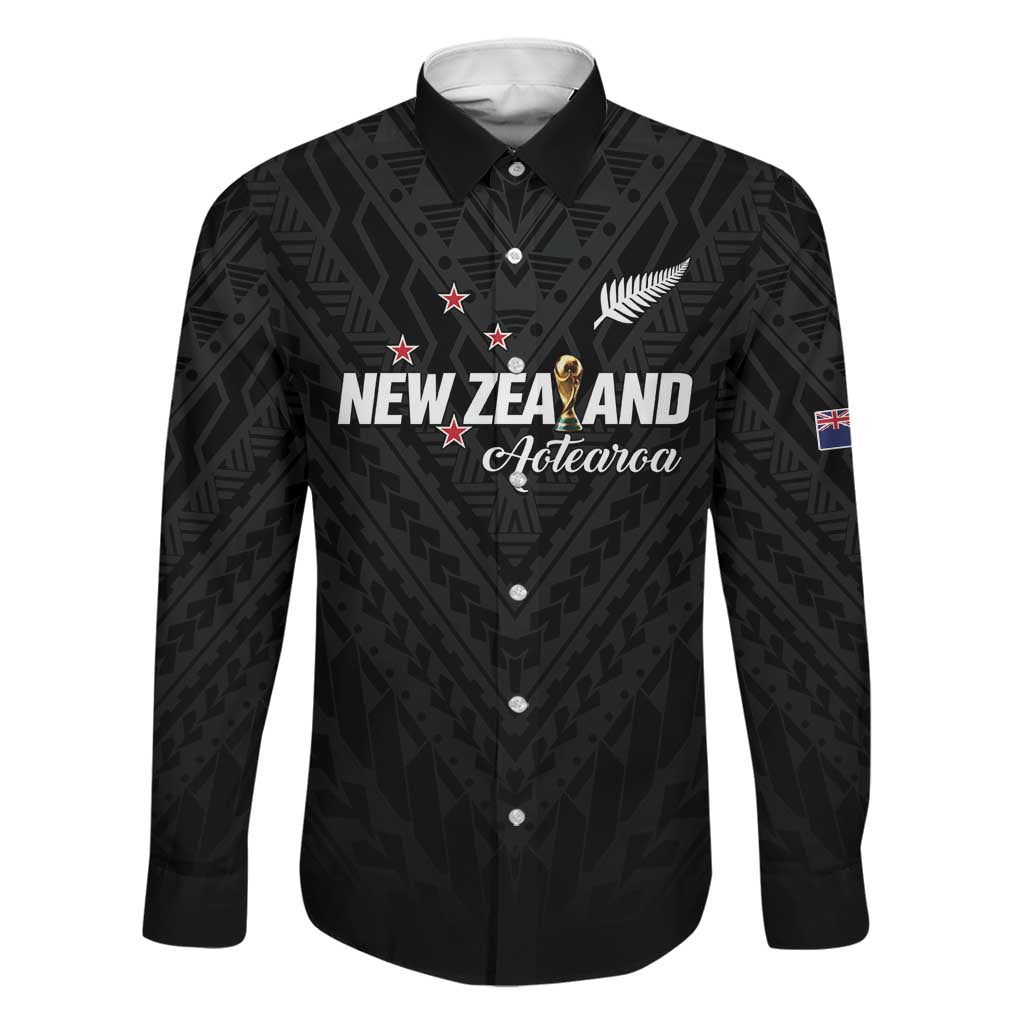 Custom Football New Zealand Family Matching Summer Maxi Dress and Hawaiian Shirt Aotearoa United Black Version LT01 Dad's Shirt - Long Sleeve Black - Polynesian Pride