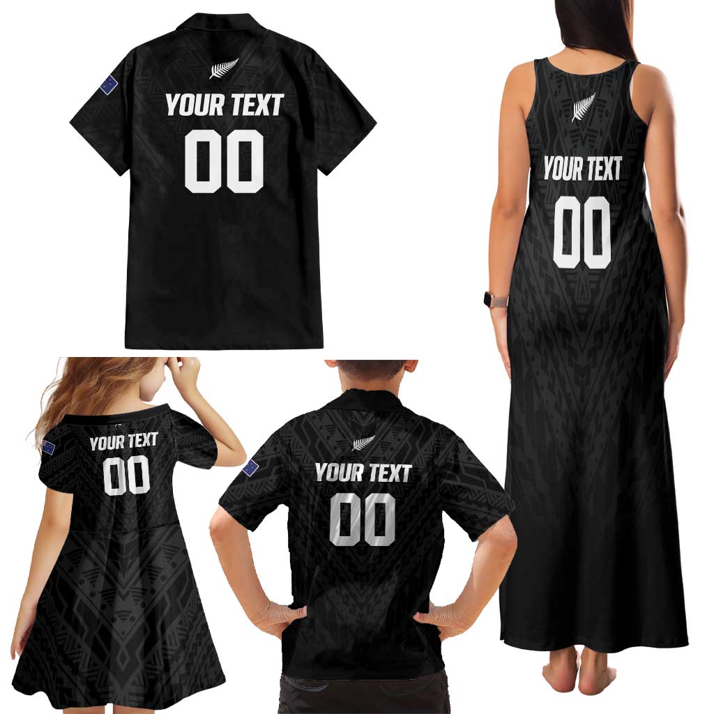 Custom Football New Zealand Family Matching Tank Maxi Dress and Hawaiian Shirt Aotearoa United Black Version LT01 - Polynesian Pride
