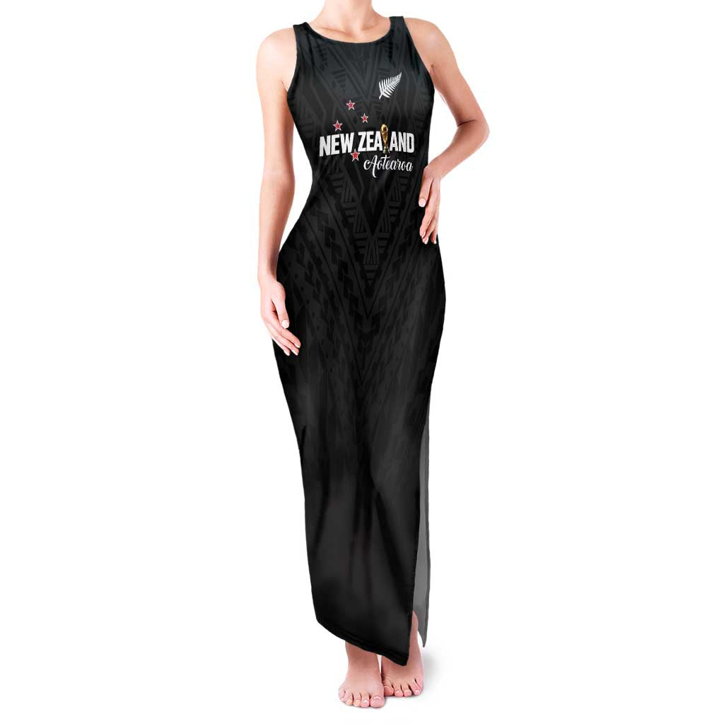 Custom Football New Zealand Family Matching Tank Maxi Dress and Hawaiian Shirt Aotearoa United Black Version LT01 Mom's Dress Black - Polynesian Pride