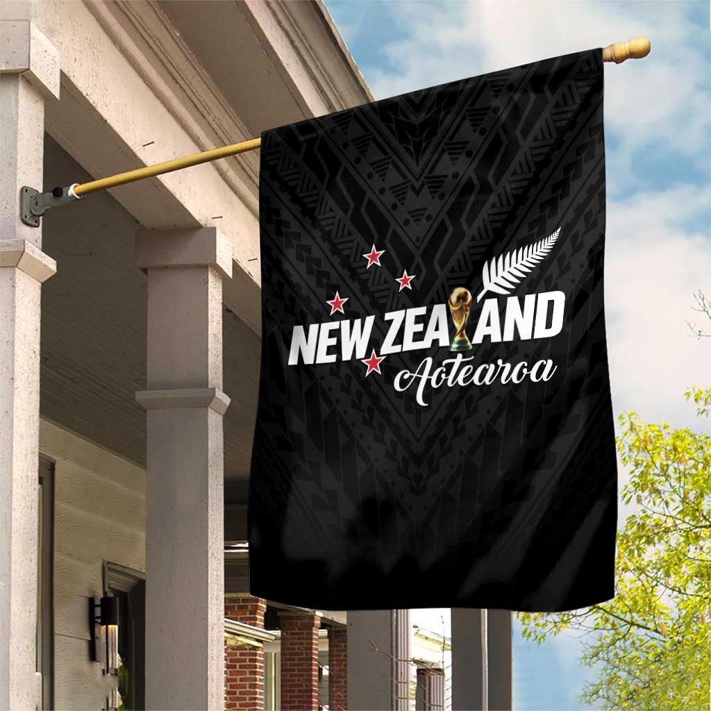 Football New Zealand Garden Flag Aotearoa United Black Version LT01 House Flag Black - Polynesian Pride