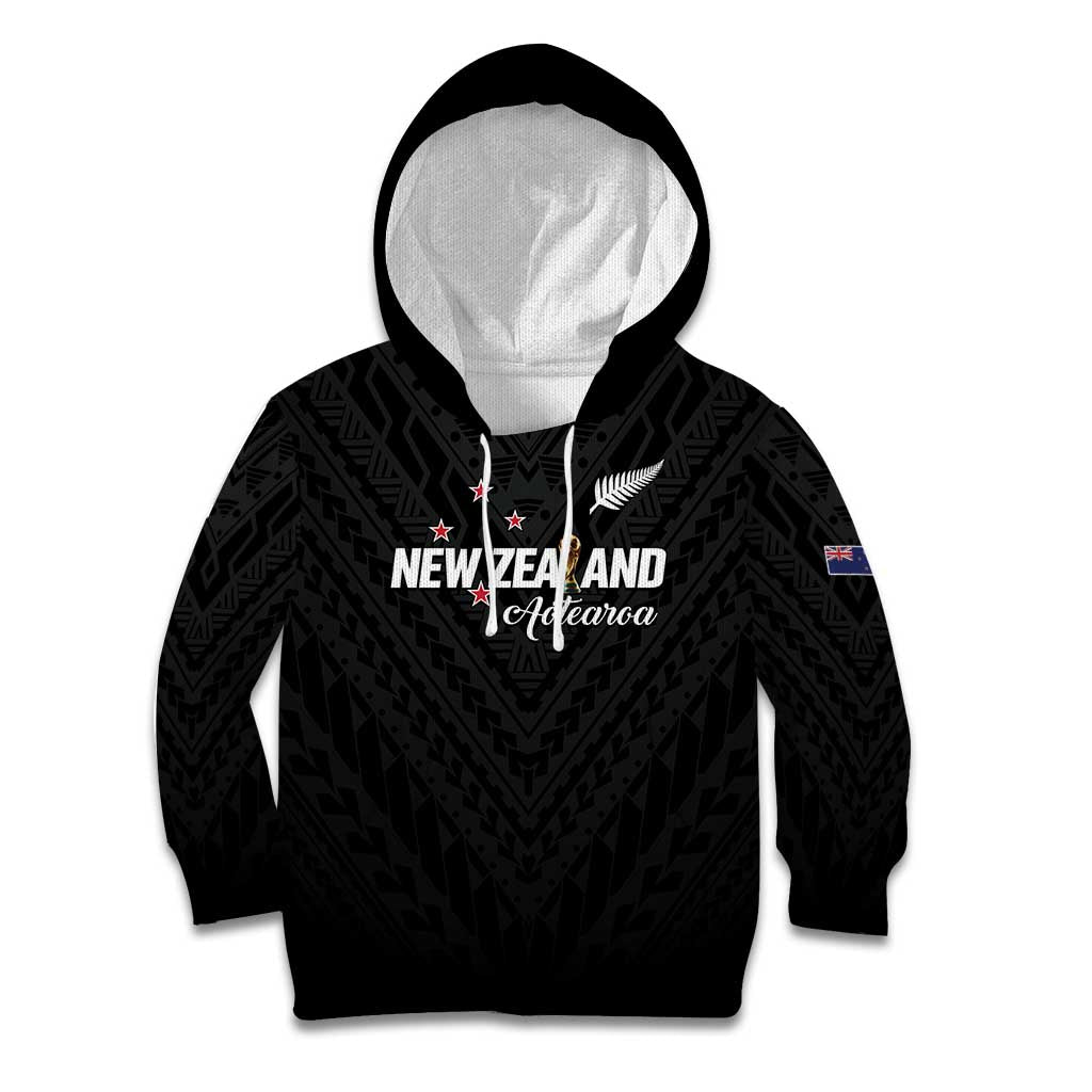 Custom Football New Zealand Kid Hoodie Aotearoa United Black Version LT01 Hoodie Black - Polynesian Pride