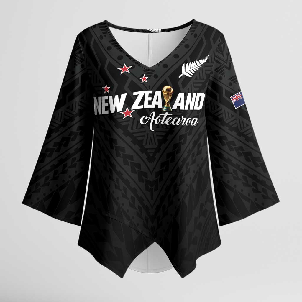 Custom Football New Zealand Kimono Sleeve Blouse Aotearoa United Black Version LT01 Female Black - Polynesian Pride