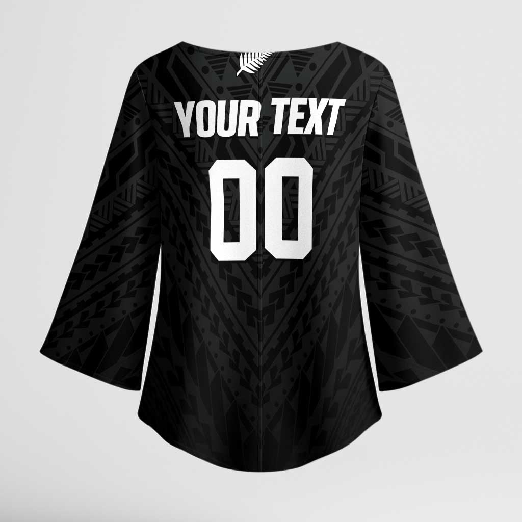 Custom Football New Zealand Kimono Sleeve Blouse Aotearoa United Black Version LT01 - Polynesian Pride