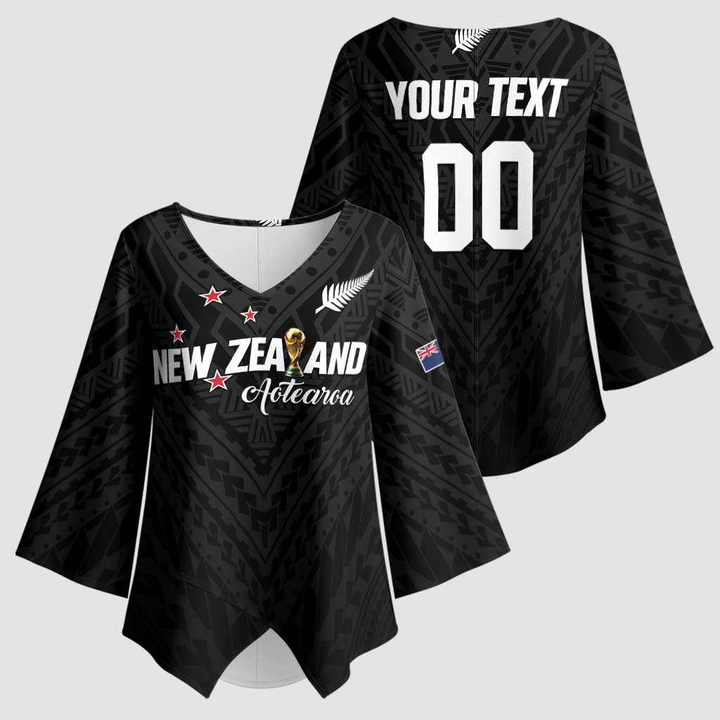 Custom Football New Zealand Kimono Sleeve Blouse Aotearoa United Black Version LT01 - Polynesian Pride