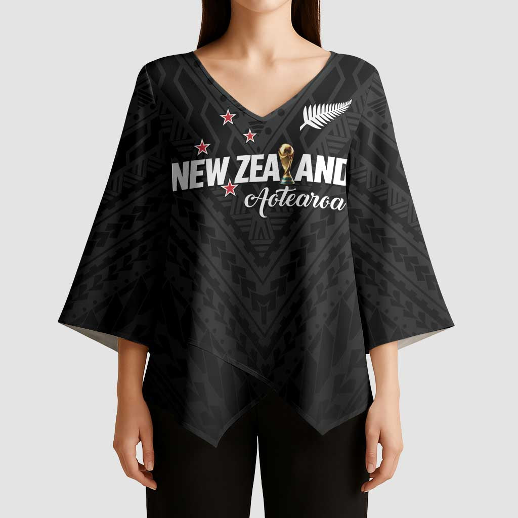 Custom Football New Zealand Kimono Sleeve Blouse Aotearoa United Black Version LT01 - Polynesian Pride