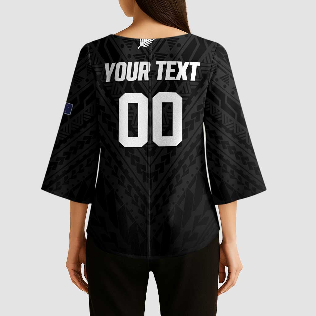 Custom Football New Zealand Kimono Sleeve Blouse Aotearoa United Black Version LT01 - Polynesian Pride