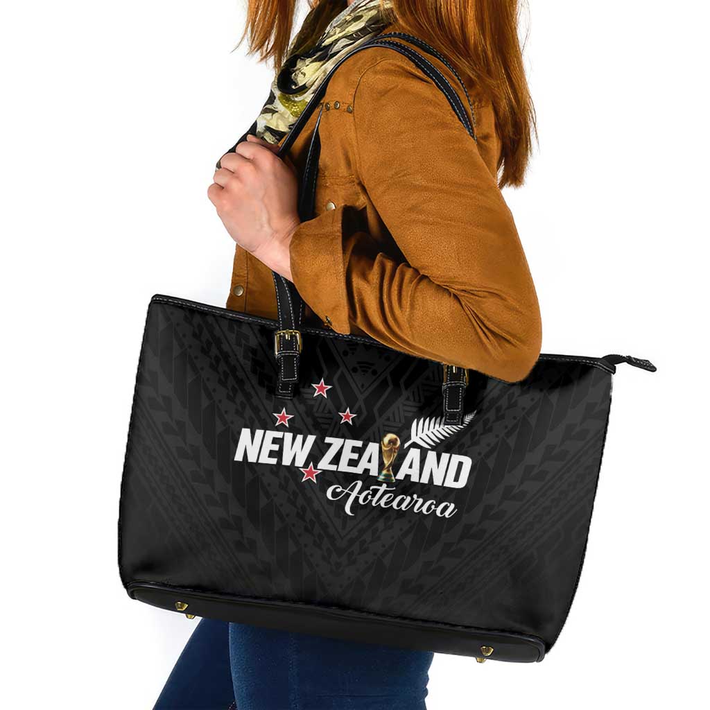 Football New Zealand Leather Tote Bag Aotearoa United Black Version LT01 Black - Polynesian Pride
