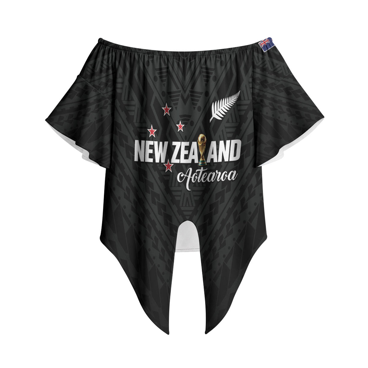Custom Football New Zealand Off Shoulder Wrap Waist Top Aotearoa United Black Version LT01 Black - Polynesian Pride