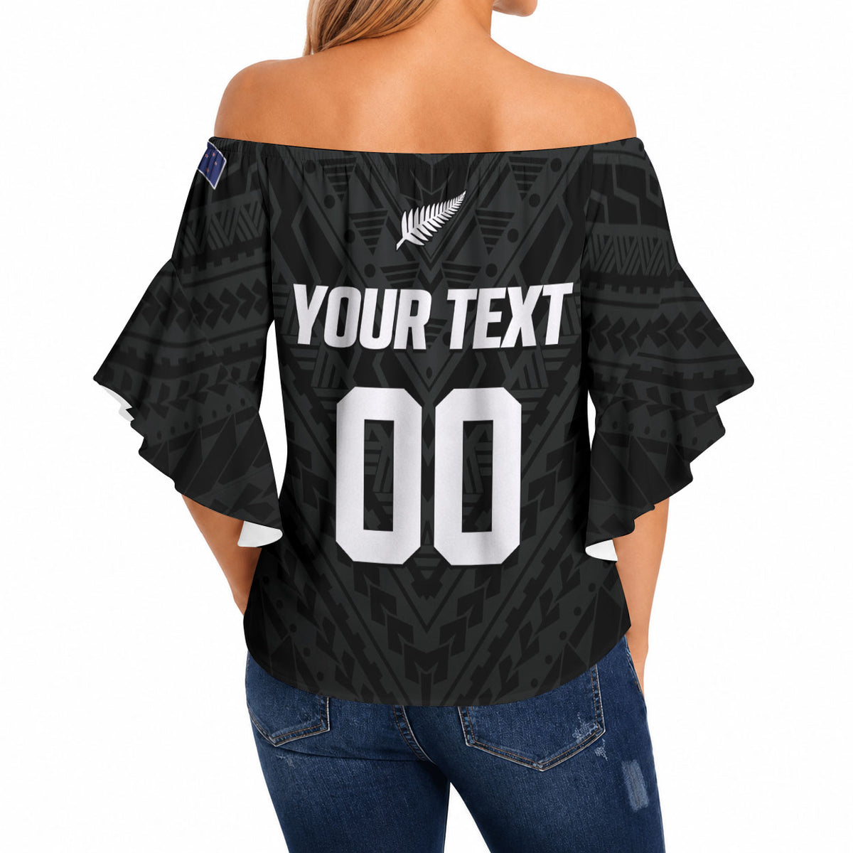 Custom Football New Zealand Off Shoulder Wrap Waist Top Aotearoa United Black Version LT01 - Polynesian Pride