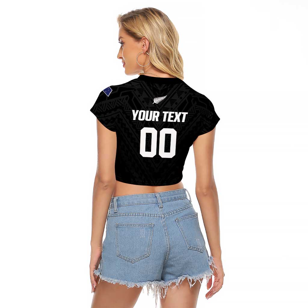 Custom Football New Zealand Raglan Cropped T Shirt Aotearoa United Black Version LT01 - Polynesian Pride