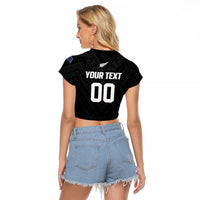 Custom Football New Zealand Raglan Cropped T Shirt Aotearoa United Black Version LT01 - Polynesian Pride