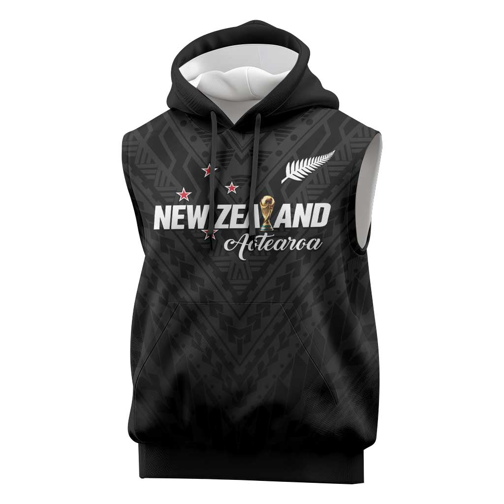 Custom Football New Zealand Sleeveless Hoodie Aotearoa United Black Version LT01 Black - Polynesian Pride