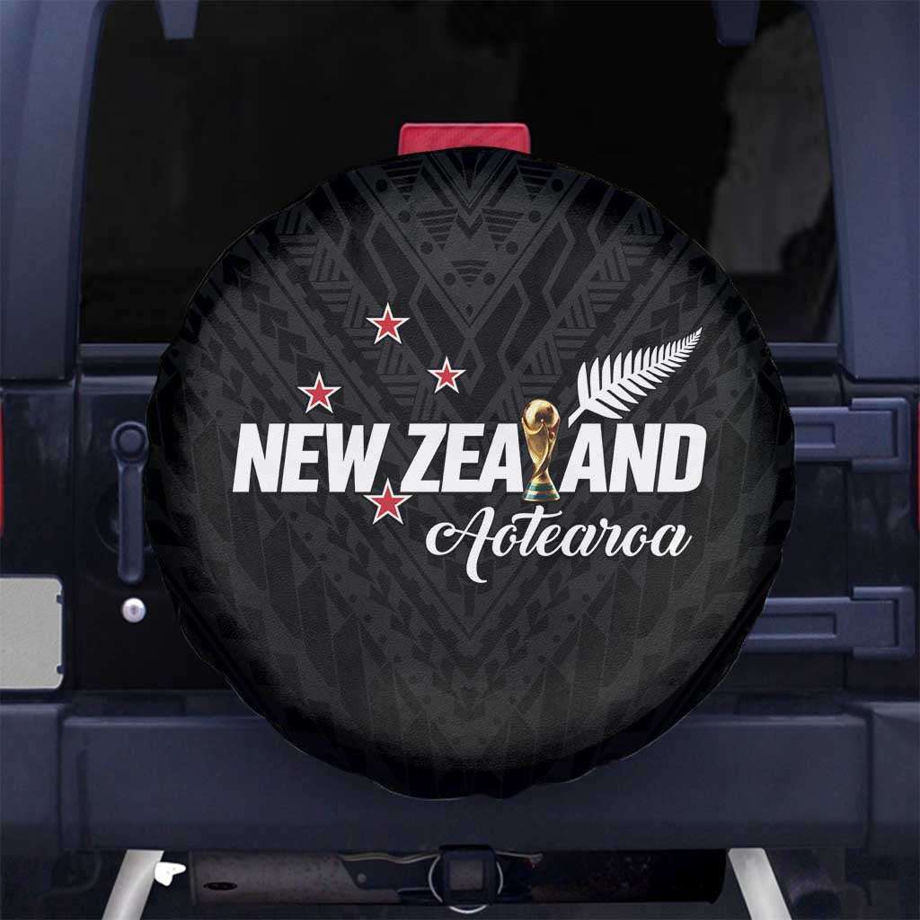 Football New Zealand Spare Tire Cover Aotearoa United Black Version LT01 No hole Black - Polynesian Pride