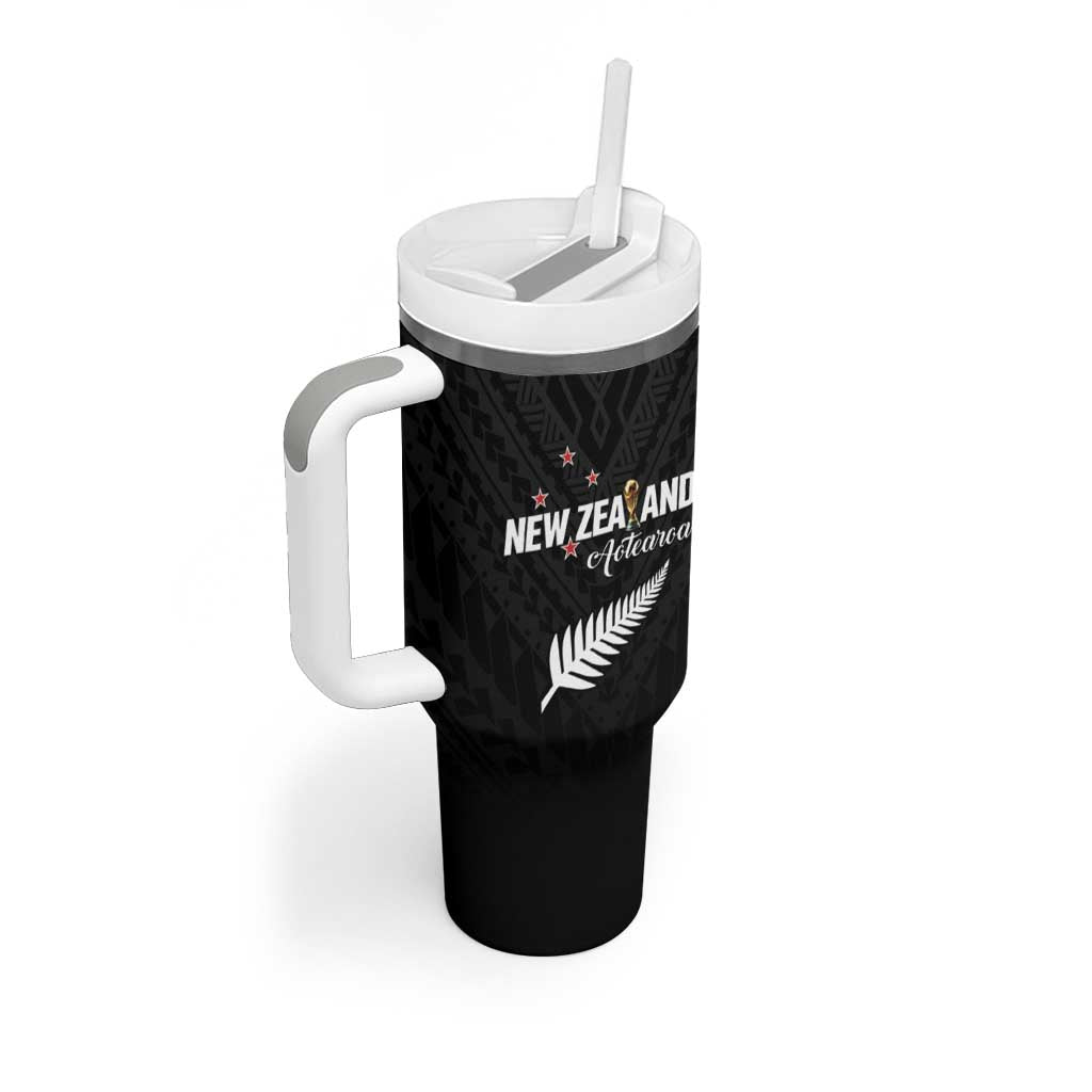 Custom Football New Zealand Tumbler With Handle Aotearoa United Black Version - Polynesian Pride