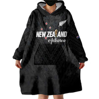 Custom Football New Zealand Wearable Blanket Hoodie Aotearoa United Black Version LT01 - Polynesian Pride