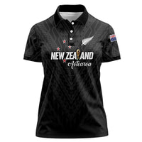 Custom Football New Zealand Women Polo Shirt Aotearoa United Black Version LT01 Female Black - Polynesian Pride