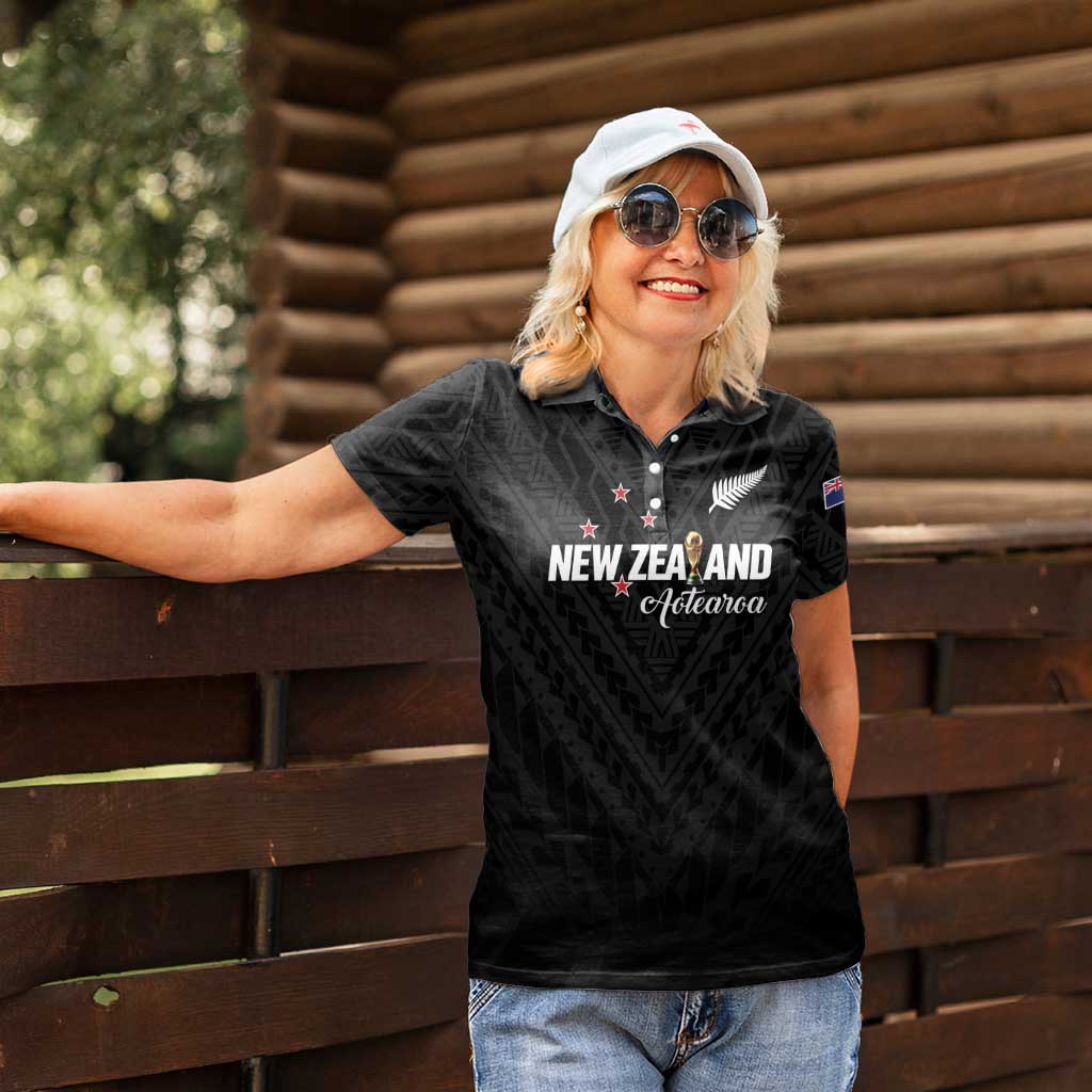 Custom Football New Zealand Women Polo Shirt Aotearoa United Black Version LT01 - Polynesian Pride