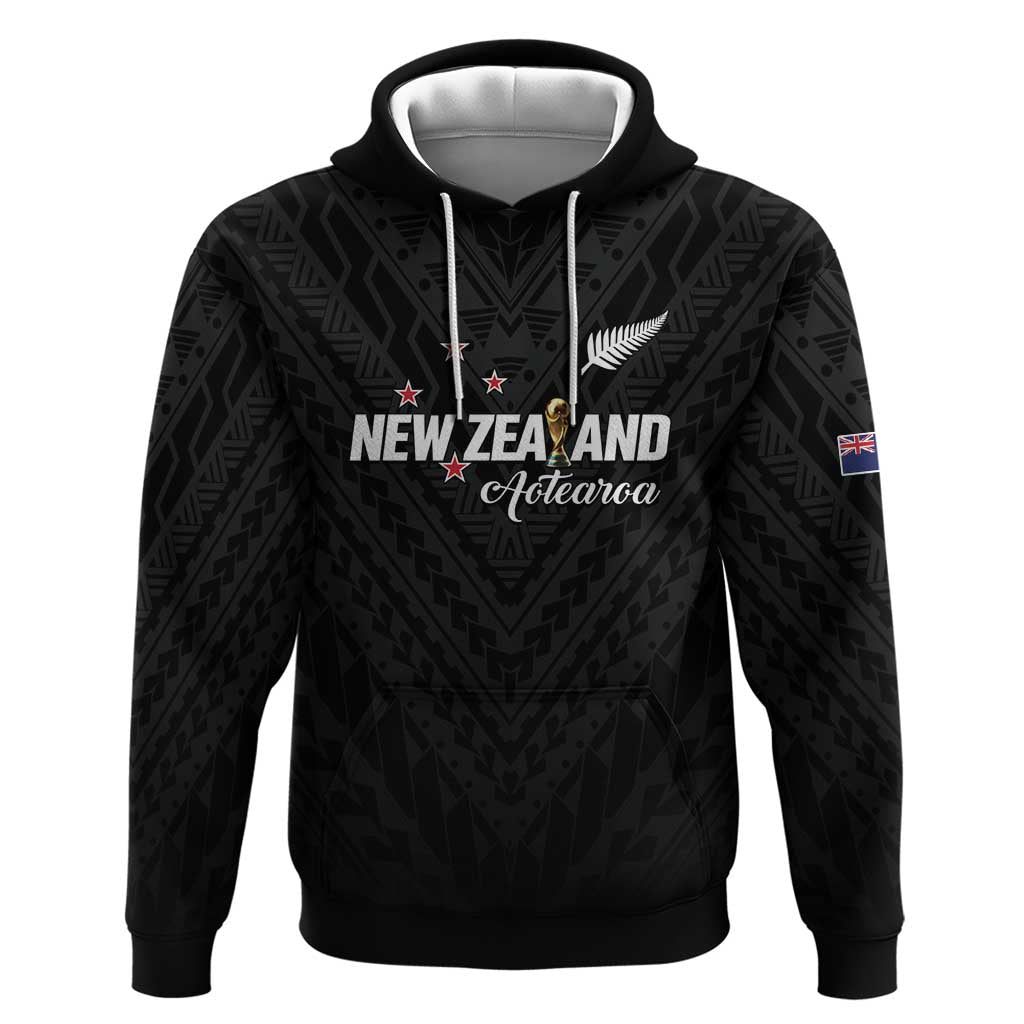 Custom Football New Zealand Zip Hoodie Aotearoa United Black Version LT01 Pullover Hoodie Black - Polynesian Pride