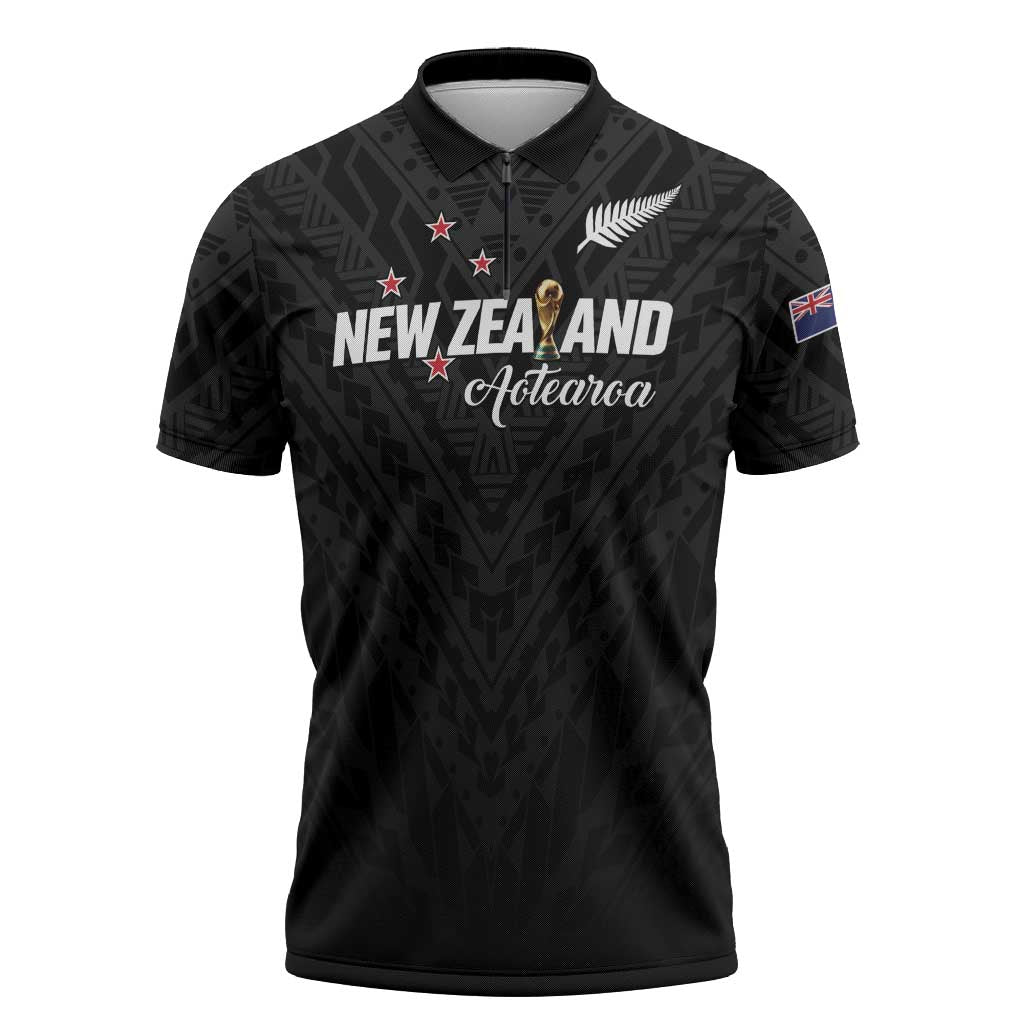 Custom Football New Zealand Zipper Polo Shirt Aotearoa United Black Version LT01 Black - Polynesian Pride