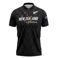 Custom Football New Zealand Zipper Polo Shirt Aotearoa United Black Version LT01 Black - Polynesian Pride